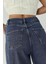 Kadın Yüksek Bel Geniş Bacaklı Kot Pantolon Koyu Mavi Denim 18