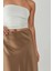 Kadın Yüksek Bel Saten Midi Etek Mocha Kahvesi 13
