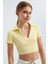 Kadın V Yakalı Polo Crop Top Sarı 11