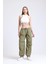 Kadın Açık Mavi Kot Orta Bel Lastikli Paraşüt Pantolon Haki Yeşil 16