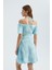 Kadın Çiçek Desenli Kat-Aşağı Askılı Mini Elbise Mavi 12
