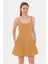 Kadın Sırtı Kesik A Kesim Spagetti Askılı Mini Elbise Deve Kahvesi 12