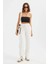 Kadın Bağcıklı Yüksek Bel Dokuma Jogger Pantolon Beyaz 12