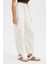 Kadın Bağcıklı Yüksek Bel Dokuma Jogger Pantolon Beyaz 13