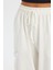 Kadın Bağcıklı Yüksek Bel Dokuma Jogger Pantolon Beyaz 15