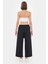 Kadın Yayak Ayak Çizgili Pantolon, İpe Bağlama Detayı ile Siyah 14