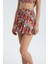 Kadın Çiçek Desenli Yüksek Bel Lastikli Volanlı Şort Tuğla Kırmızısı 16