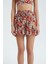 Kadın Çiçek Desenli Yüksek Bel Lastikli Volanlı Şort Tuğla Kırmızısı 17