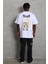 Unisex Oversize Baskılı Bisiklet Yaka T-Shirt - Beyaz -Vlmr 4