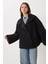 Düğmeli Oversize Yün Efektli Ceket LDP0087 Siyah 4