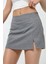 Kadın Yırtmaç Detaylı Çizgili Mini Şort Etek Gri 11