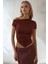 Kadın Soft Touch Drape Detaylı Asimetrik Üst Kestane Kahvesi 9