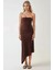 Kadın Straplez Asimetrik Bodycon Örme Elbise Kestane Kahvesi 12