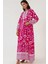Kadın Baskılı Uzun Kol Viskon Modest Elbise Macenta Pembesi 17
