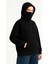 Kadın Samuray Ninja Çift Kapşonlu Zıp Fermuarlı Kanguru Çepli Hoodie Maske Detaylı Swetshirt - Siyah 1