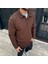 Erkek Fitilli Polar Sweatshirt - Düğmesiz Polo Yaka, Oversize Rahat Kalıp, Kalın Polar Kumaş, Kışlık ve Baharlık Şık Günlük Üst - Kahverengi 3