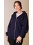 Kadın Kapüşonlu Üç Iplik Owersize Fermuarlı Sweatshirt Lacivert 1