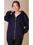 Kadın Kapüşonlu Üç Iplik Owersize Fermuarlı Sweatshirt Lacivert 2