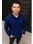 Erkek Fitilli Polar Sweatshirt – Düğmesiz Polo Yaka, Oversize Rahat Kalıp, Kalın Polar Kumaş, Kışlık ve Baharlık Şık Günlük Üst - Lacivert 1