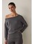 Gri Kayık Yaka Modal Önü Açık Sweatshirt 1