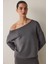 Gri Kayık Yaka Modal Önü Açık Sweatshirt 2