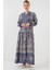 Kadın Bdart Düğmeli V Yaka Desenli Maxi Elbise Lacivert 2