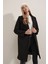 Kadın Bdart Şal Yaka Herringbone Yün Karışımı Kaban Siyah 2
