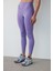 Lila Mor Hafif Destek Yanları Fitilli Yüksek Bel Tayt 1
