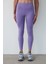 Lila Mor Hafif Destek Yanları Fitilli Yüksek Bel Tayt 3