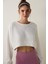 Beyaz Bisiklet Yaka Oversize Crop Sweatshirt 2