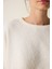 Beyaz Bisiklet Yaka Oversize Crop Sweatshirt 5