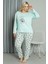 - Kadın Büyük Beden Penye Uzun Kol Pijama Takım Su Yeşili 3