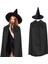 120 cm Siyah Yakalı Pelerin ve Siyah Cadı Şapkası Kostüm Seti 1