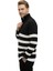 Erkek Siyah Yarım Fermuarlı Oversize Kesim Triko Kazak Pamuklu Yumuşak Örgü Çizgili Kazak 2608513 2