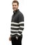 Erkek Füme Yarım Fermuarlı Oversize Kesim Triko Kazak Pamuklu Yumuşak Örgü Çizgili Kazak 2608513 2