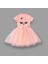 5-6-7 Yaş Payetli Süslü Yüz Baskılı Kız Çocuk Elbisesi Pudra 1