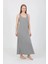 - Kadın Kalın Askılı Yırtmaçlı Uzun Gri Gecelik 4