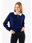 Kadın Polo Yaka Düğme Detaylı Triko Kazak Lacivert - 25K 2546 3