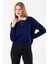 Kadın Polo Yaka Düğme Detaylı Triko Kazak Lacivert - 25K 2546 5