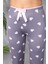 Kadın Beli Lastikli Kalp Desenli Pijama Altı Gri - 4537 6