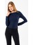 Kadın Asimetrik Yaka Omuz Aksesuar Detaylı Body Lacivert - 26100 3