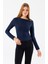 Kadın Asimetrik Yaka Omuz Aksesuar Detaylı Body Lacivert - 26100 5