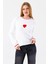 Kadın Bisiklet Yaka Kalp Detaylı Triko Kazak Beyaz - 2358 1