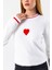 Kadın Bisiklet Yaka Kalp Detaylı Triko Kazak Beyaz - 2358 5