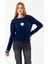 Kadın Bisiklet Yaka Kalp Detaylı Triko Kazak Lacivert - 2358 5