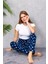 Kadın Beli Lastikli Desenli Polar Pijama Altı Lacivert - 2068 1