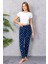 Kadın Beli Lastikli Desenli Polar Pijama Altı Lacivert - 2068 4