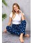 Kadın Beli Lastikli Desenli Polar Pijama Altı Lacivert - 2068 7