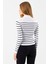 Kadın Polo Yaka Düğme Detaylı Çizgili Triko Body Beyaz - 2058 7