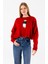 Kadın Bisiklet Yaka Kostümlü Ayıcık Nakışlı Triko Kazak Kırmızı - 2344 1